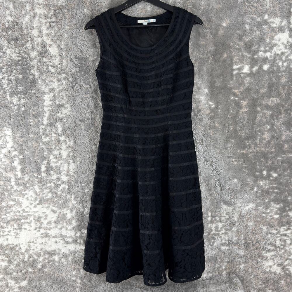 Boden Size 4 Striped Fit Flare Knee Length Dress Black Sleeveless Zip Lined‎